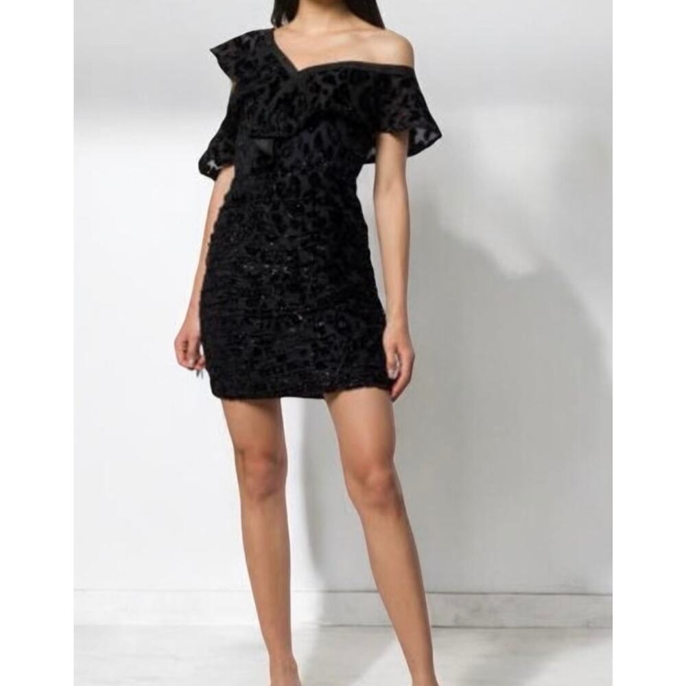 Self-Portrait Metallic Leopard Frill Dress Size 4